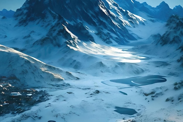 Una catena montuosa con una montagna innevata sullo sfondo.