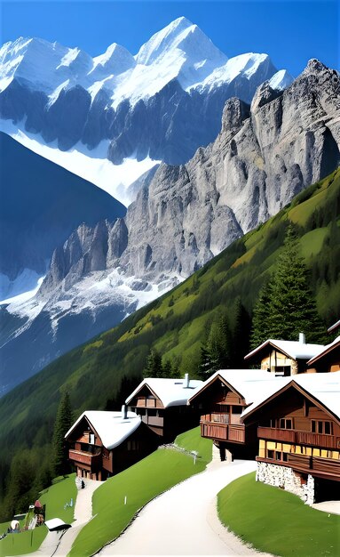 Una catena montuosa è coperta di neve.