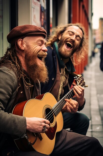 Una cattura franca di musicisti di strada che eseguono melodie irlandesi