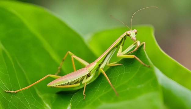 una cavalletta è seduta su una foglia con una rete di ragno