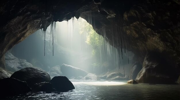 Una caverna con una luce che passa attraverso la caverna