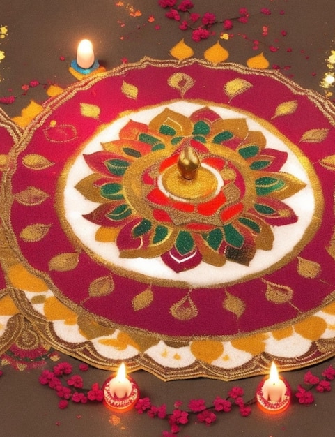 Una celebrazione Diwali con un bellissimo design rangoli sul pavimento