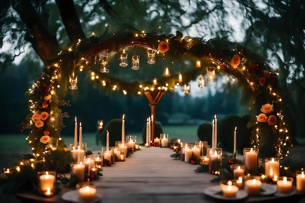 Una cena romantica con candele e un lampadario.