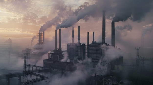 Una centrale elettrica che emette vapore e sostanze inquinanti nell'aria che contribuiscono al degrado atmosferico