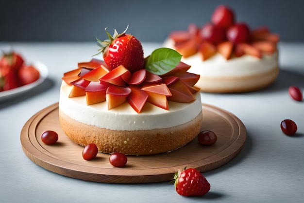 Una cheesecake alla fragola con sopra delle fragole