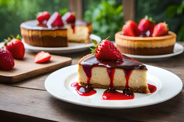 Una cheesecake con sopra una fragola