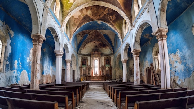 Una chiesa con il soffitto azzurro e una chiesa con un cartello che dice "chiesa della santa croce".