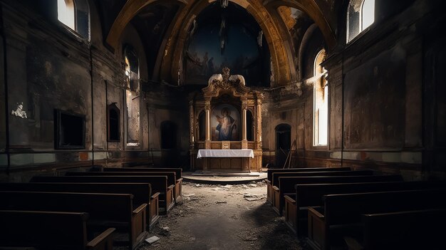 Una chiesa con un dipinto di un uomo sul soffitto