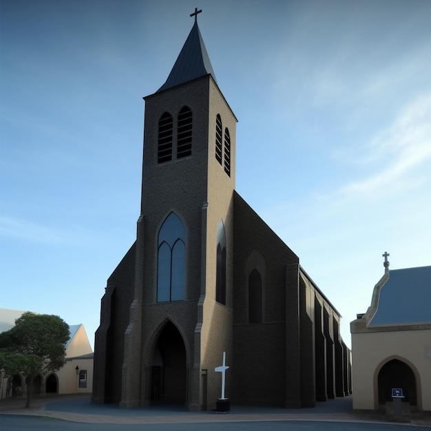 una chiesa con una croce in cima