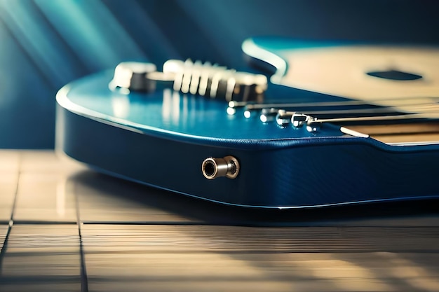 Una chitarra blu con una chiave che dice "la chiave".