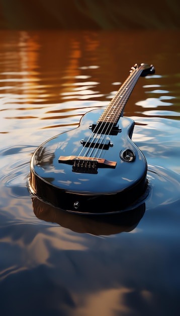 Una chitarra che galleggia nell'acqua