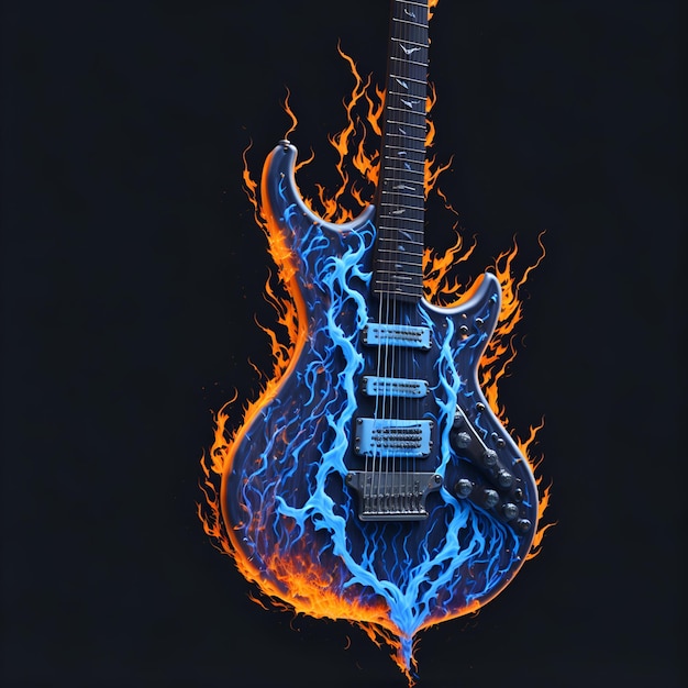 Una chitarra con delle fiamme su cui c'è scritto "chitarra elettrica".