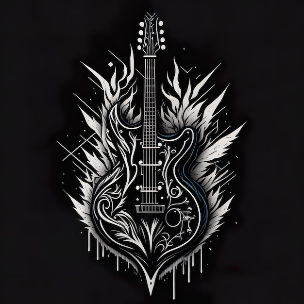 Una chitarra con un disegno che dice "musica".