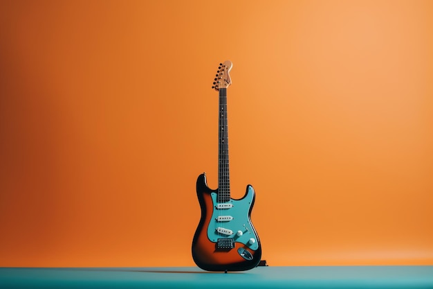 Una chitarra con uno sfondo blu e uno sfondo blu.