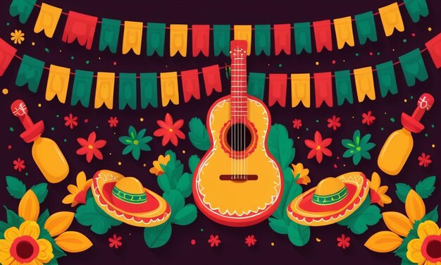 una chitarra e un panno colorato con un disegno colorato