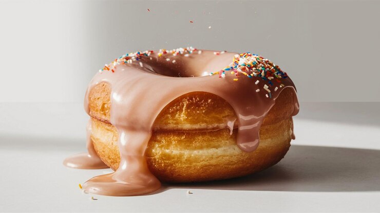 una ciambella con una glassa di cioccolato e spruzzate su di essa