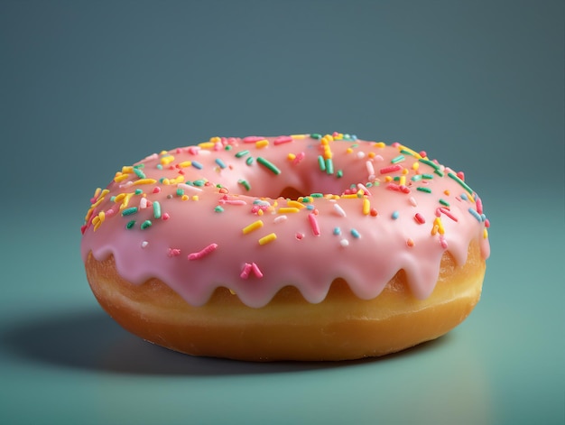 Una ciambella glassata rosa con glassa rosa e spruzza su di esso.