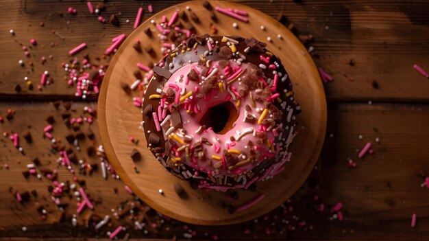 Una ciambella rosa con codette sopra