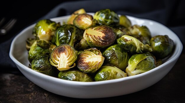 Una ciotola di cavoletti di Bruxelles con un contorno di salsa