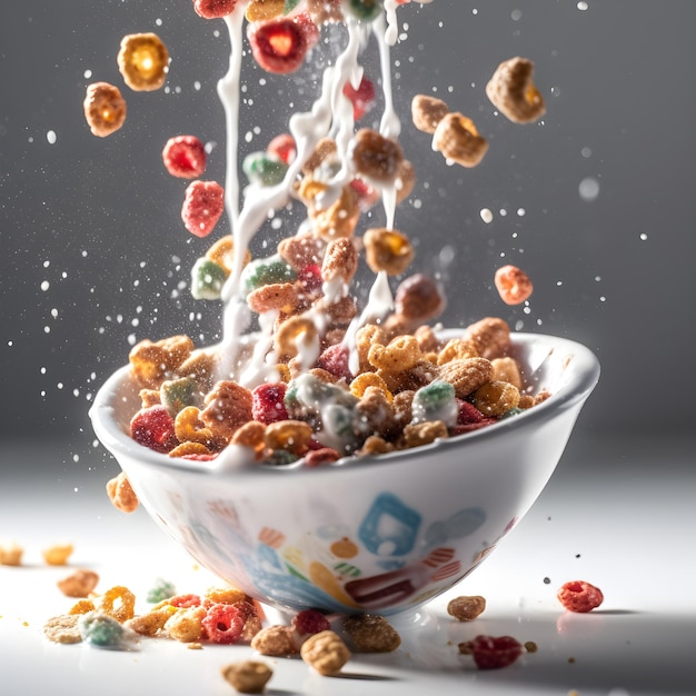 Una ciotola di cereali con sopra la parola cereale