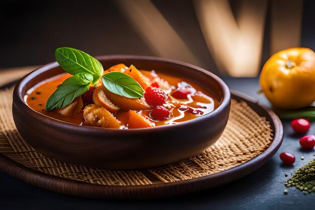 una ciotola di cibo con frutta e un cucchiaio accanto