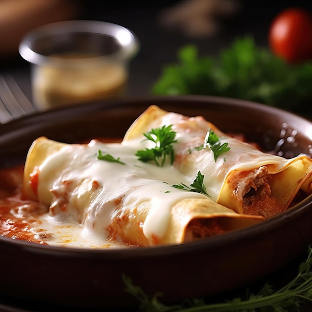 Una ciotola di cibo con tortillas e una ciotola di pasta