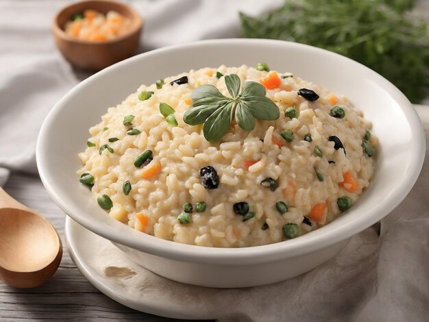 una ciotola di cibo con un cucchiaio e un cucchio sul tavolo.