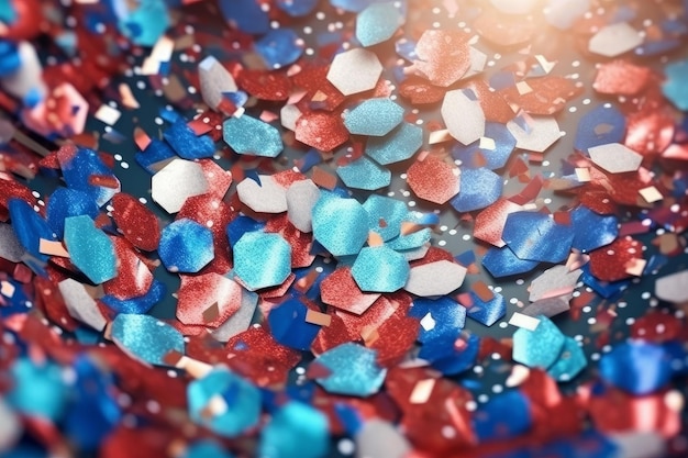 Una ciotola di coriandoli rossi, bianchi e blu con sopra la parola libertà.