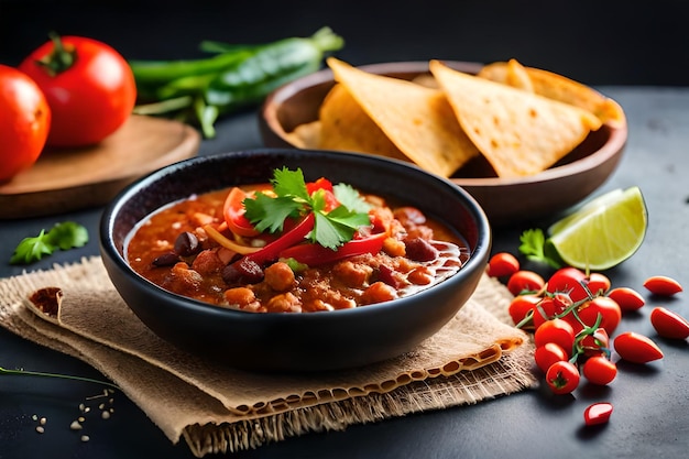 una ciotola di fagioli con fagioli e pomodori