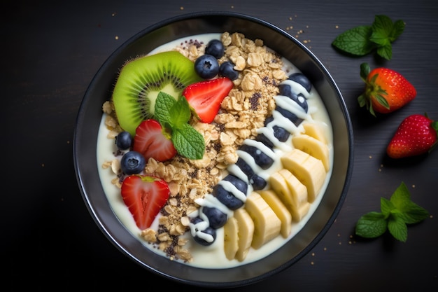 Una ciotola di frullati per una colazione o uno spuntino sano e delizioso