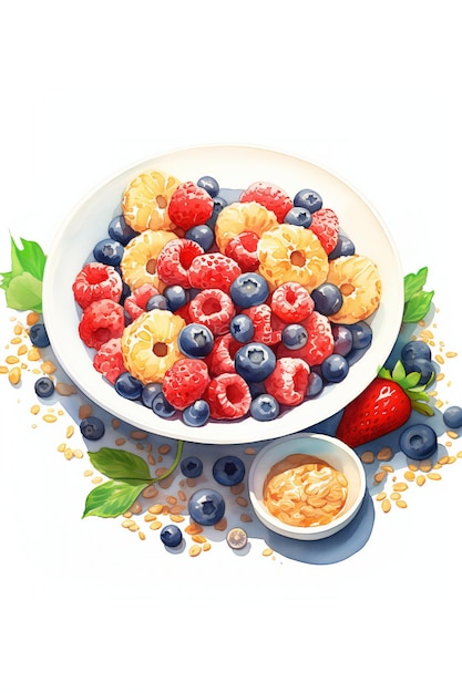 Una ciotola di frutta con una ciotola di yogurt e una ciotola di yogurt.