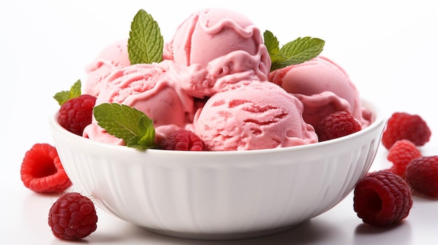 Una ciotola di gelato alla fragola isolata su bianco