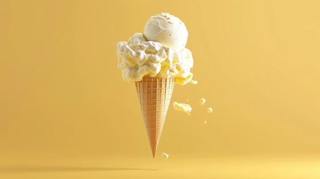 Una ciotola di gelato fuso in un cono in stile d oggetti volanti isolati in stile Memphis in stile d rendering generato da AI illustrazione