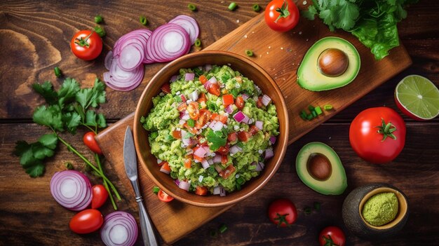 Una ciotola di guacamole con avocado.