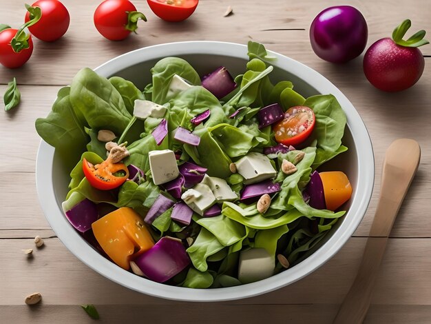 una ciotola di insalata con una ciotoletta di verdure e una ciotole di pomodori