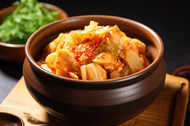 Una ciotola di kimchi fermentato con cavoli