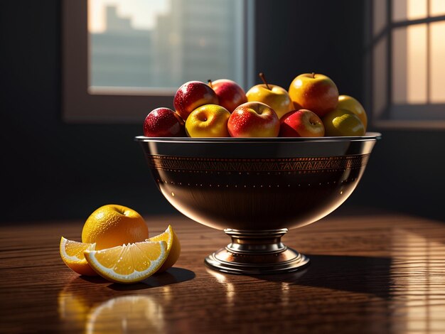 Una ciotola di mele e limoni su un tavolo