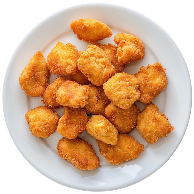 una ciotola di nuggets di pollo fritto con uno sfondo bianco