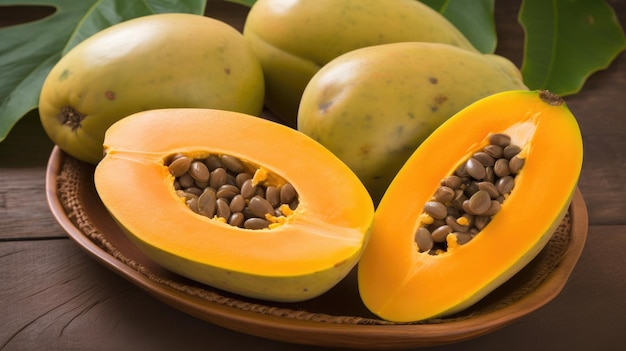 Una ciotola di papaya con i semi nel mezzo