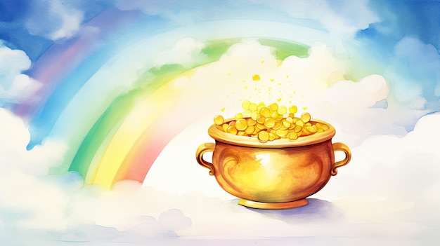 una ciotola di popcorn con un arcobaleno sullo sfondo
