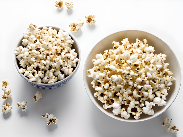 Una ciotola di popcorn su sfondo bianco AI generato