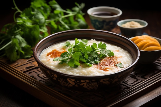 Una ciotola di porridge di riso o congee