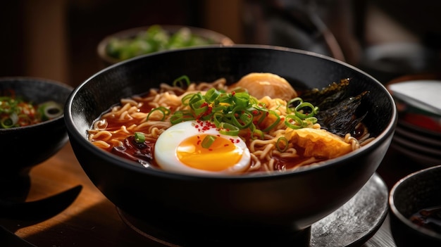 Una ciotola di ramen con sopra un uovo fritto