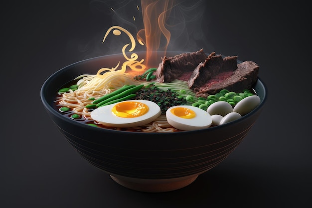 Una ciotola di ramen da cui esce del fumo