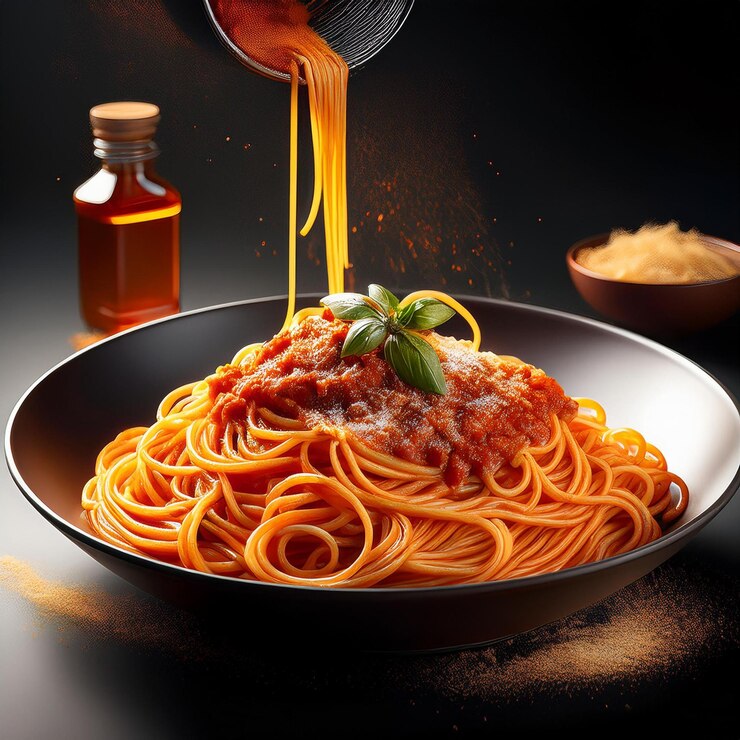 Foto una ciotola di spaghetti con un cucchiaio e un cucchio dentro