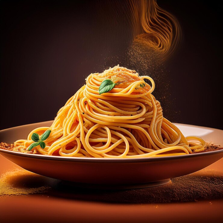 Foto una ciotola di spaghetti con una spruzzatura di salsa