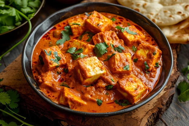 una ciotola di tofu con un contorno di pane pita