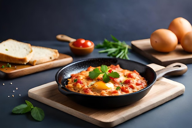 Una ciotola di uova con un lato di pane su un tavolo.