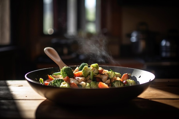 Una ciotola di verdure con dentro un cucchiaio