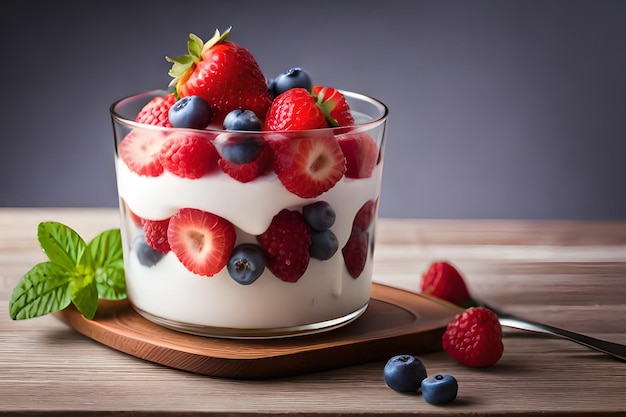 Una ciotola di yogurt con frutti di bosco sopra